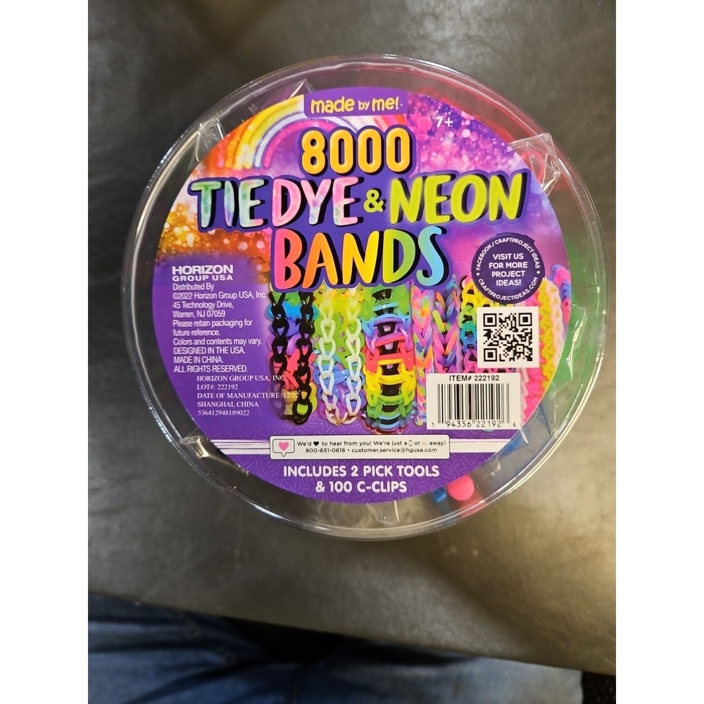 NEW-8000 TIEDYE & NEON BANDS‎ INCLUDES 2 PICK TOOLS & 100 C-CLIPS (B)